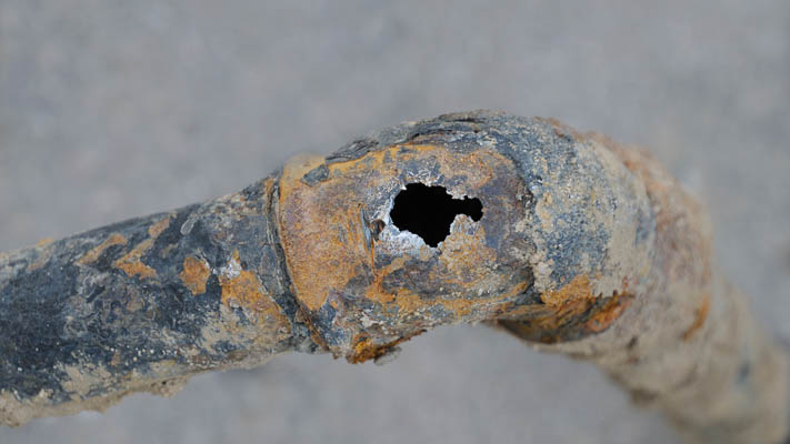 Extensive corrosion on an old galvanized pipe