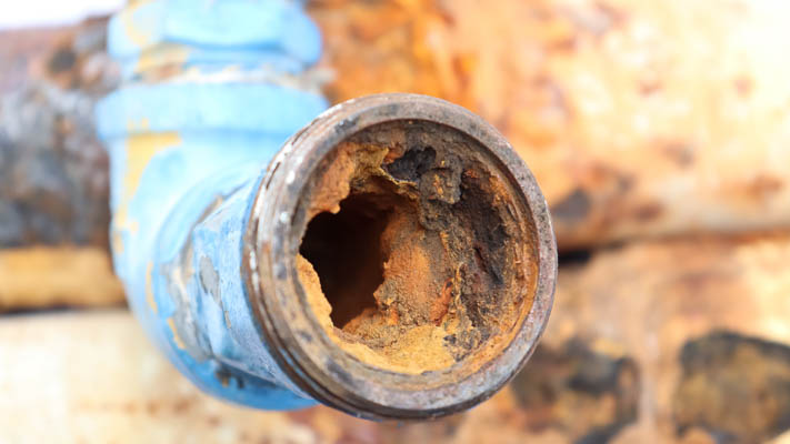 Rust build up in galvanized pipes will reduce flow.